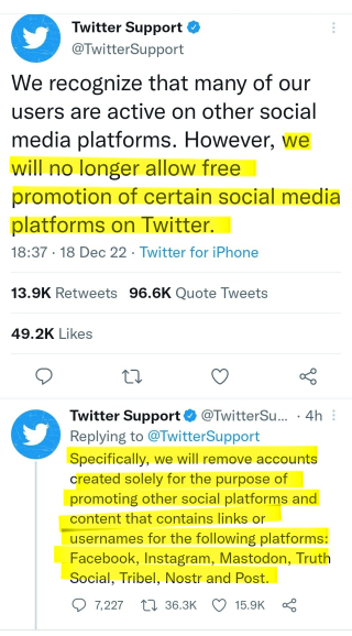 Twitter Support ban announcement earlier today