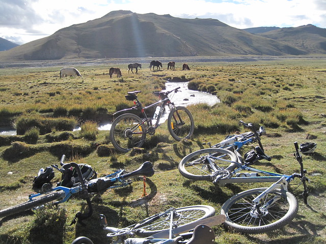Dusty bikes after the road back from Chomolungma, Mt Everest