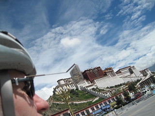 Selfie cycling past the Potala, Lhasa