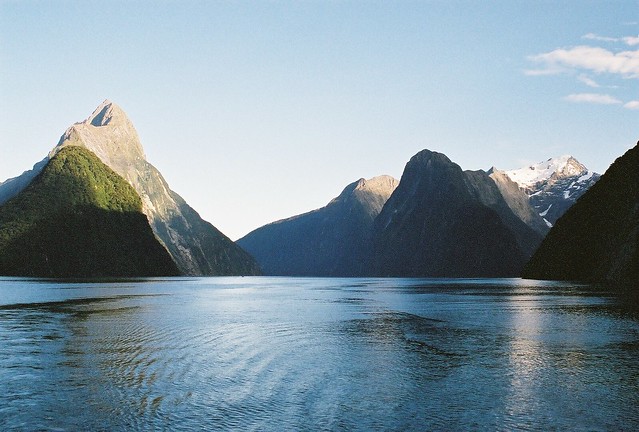 Milford Sound, toward Mitre Peak on a fine day
