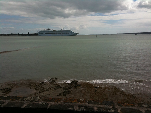 Cruise Liner anchored mid stream awaiting tsunami