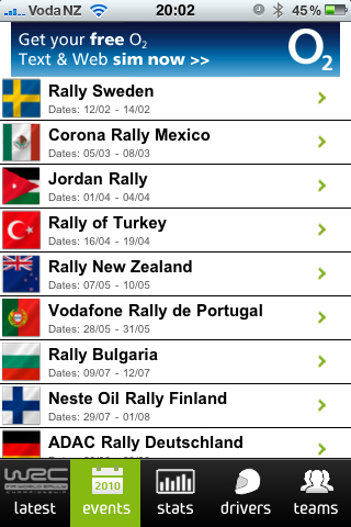Yay, the WRC app appeared in the Nz App Store!
