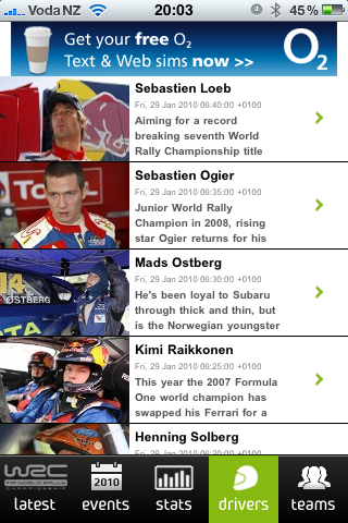 Yay, the WRC app appeared in the Nz App Store!